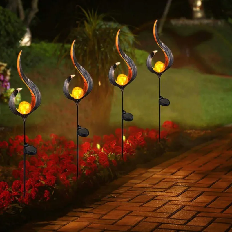 

2019 Soalr Flame Light Solar Powered Metal LED Exterior Garden Light Outdoor Flame Effect Feature Lawn Ornament Warm white light