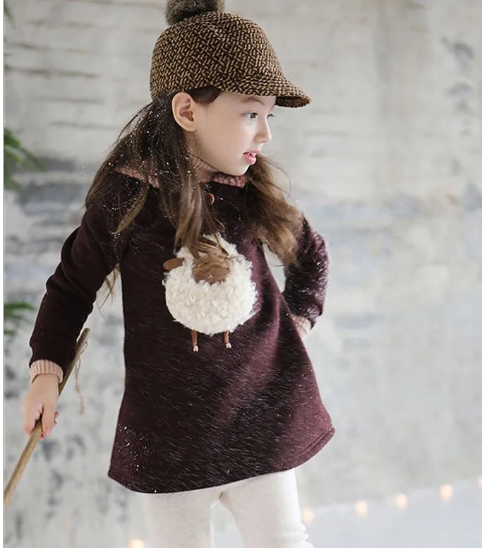 Г. Новая зимняя детская одежда Корейский плюшевый ягненок, топы для маленьких девочек, детский толстый свитер с капюшоном и рисунком Одежда для девочек