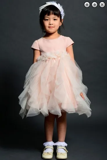 

free shipping pink for weddings ball gown 2014 new christmas pageant short cap sleeves Communion gown Lovely Flower Girl Dresses