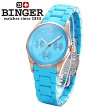 Binger New Arrival Fashion Genuine Steel Skeleton Watches Woman Moon Golden Charm Dress Quartz Watch Blue Wristwatch Drop ship