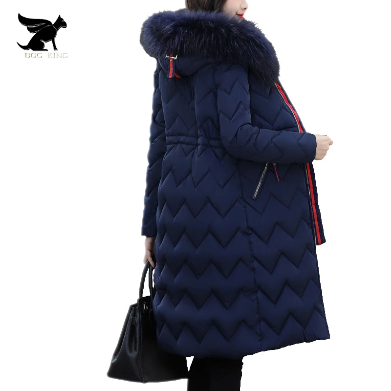 

2017 winter jacket women warm Long parka Wavy Zipper Thick Cotton Coat Hooded Artificial fur collar manteau femme hiver mujer