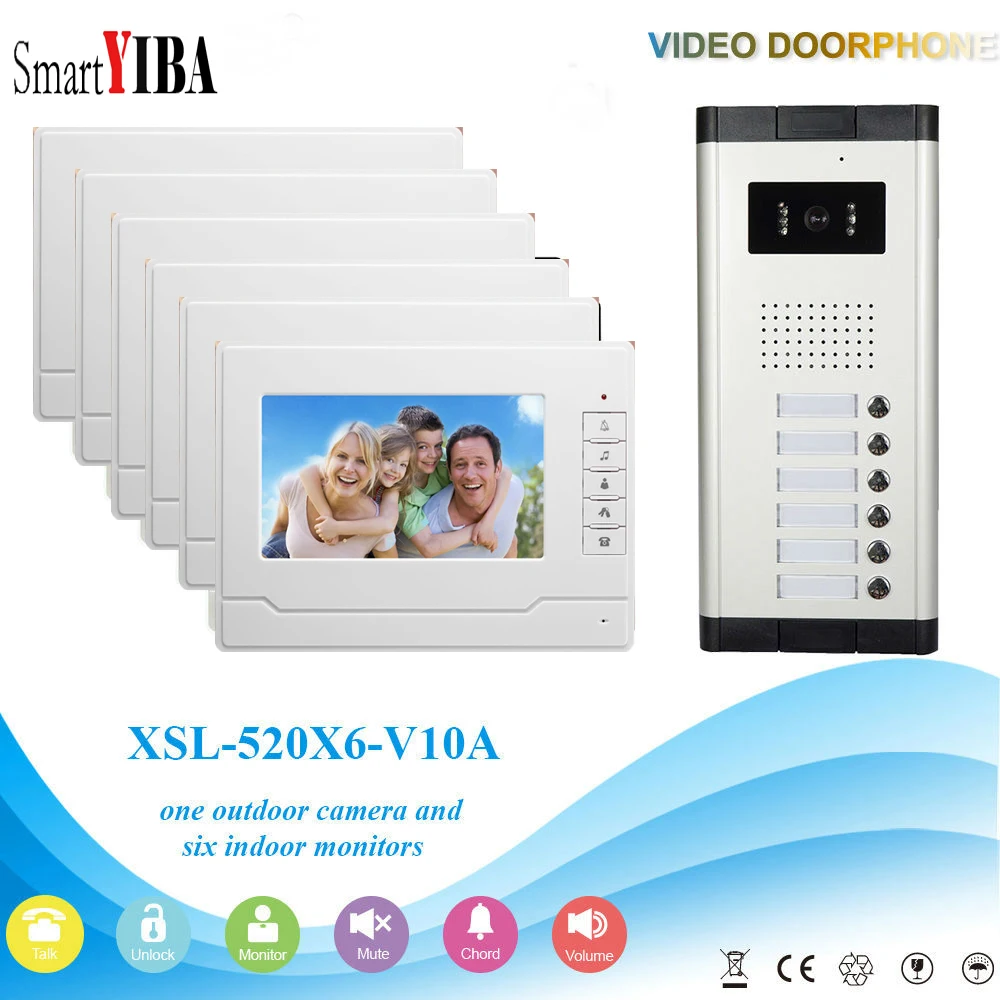 SmartYIBA Video Intercom 7''Inch Wired Color Video Door Phone Video Doorbell Phone Intercom System Kit 6 monitors+1 IR camera цена SmartYIBA Video Intercom 7''Inch Wired Color Video Door Phone Video Doorbell Phone Intercom System Kit 6 monitors+1 IR camera цены онлайн