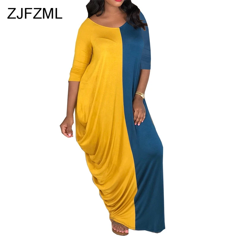 

Color Stitching Sexy Loose Pleated Dress Women Clothes 2018 Fall Half Sleeve O Neck Party Dress Casual Loose Long Maxi Vestidos