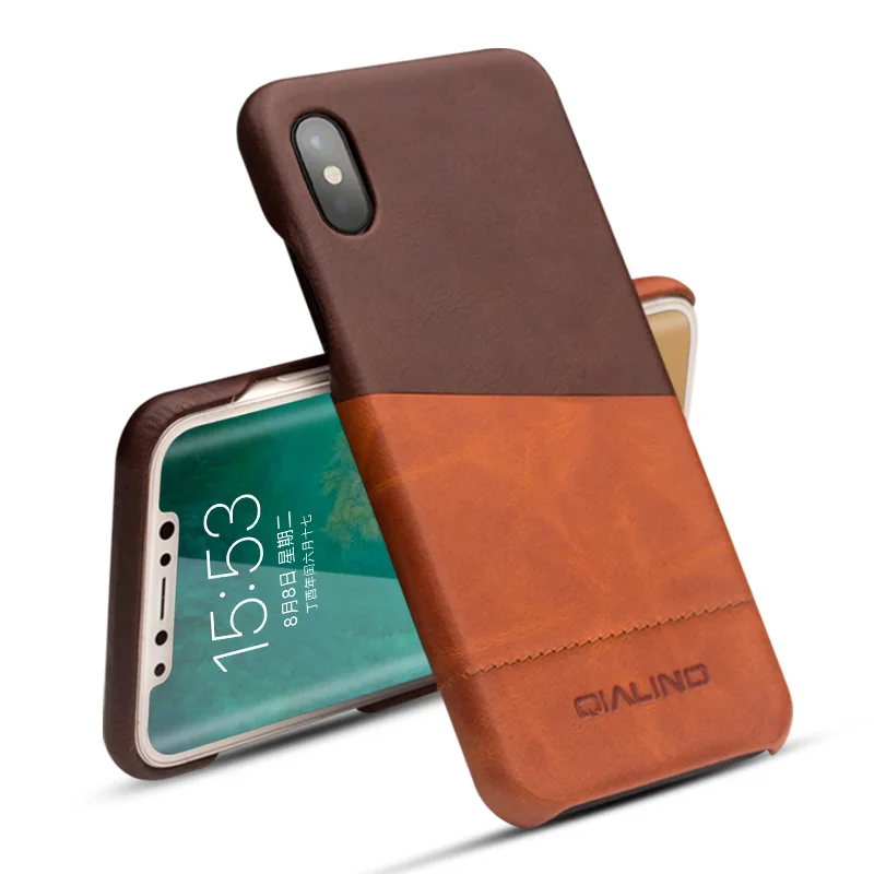 

QIALINO Fashion Genuine Leather Phone Case For iPhone X Luxury Ultrathin Full Protective Back Cover for iPhone X for 5.8 inch