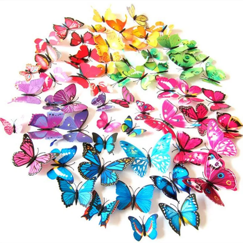

12 Pcs/Lot PVC 3d Butterfly wall decor cute Butterflies wall stickers art Decals home Decoration room wall art