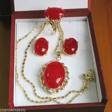 Последний! Модные ювелирные изделия красный драгоценный камень подвески, серьги, кольца, 7-9# набор кварцевые изысканные свадебные широкий часы крылья королева