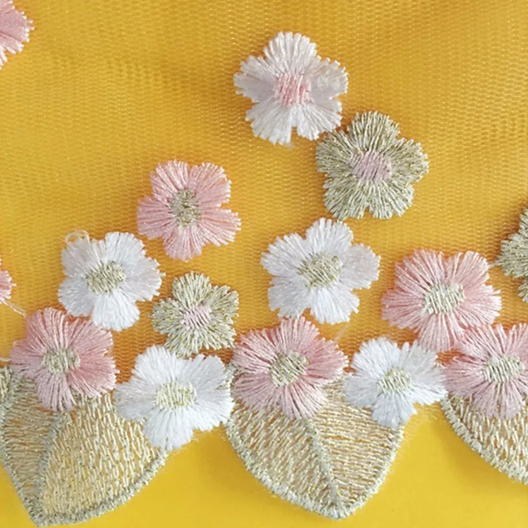JX-LCLYL New Floral Tulle Lace Trim Ribbon Fabric Flower Embroidery Wedding Trim Sewing