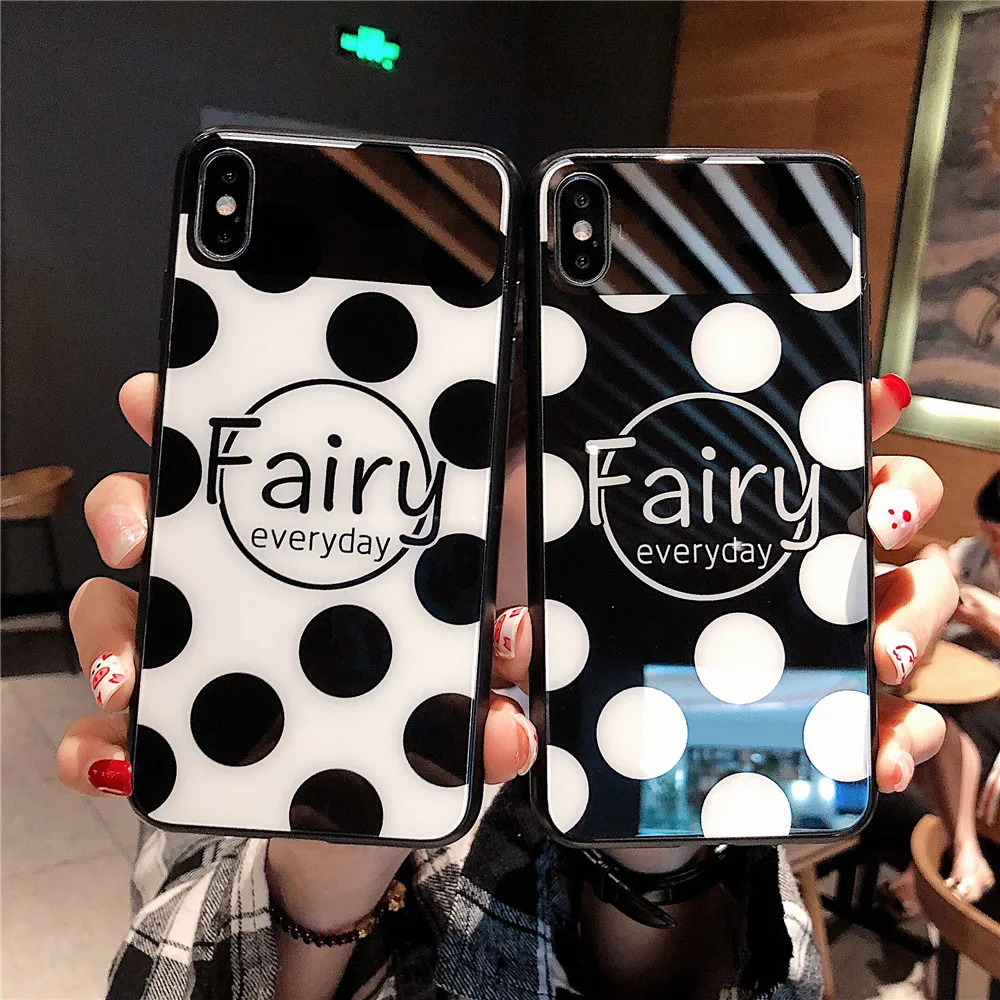 

Luxury Tempered Glass Shell Case for Apple iPhone 6 6s 7 8 Plus Wave Point Mirror Case Shockproof Cover for iPhone X XS XR Max