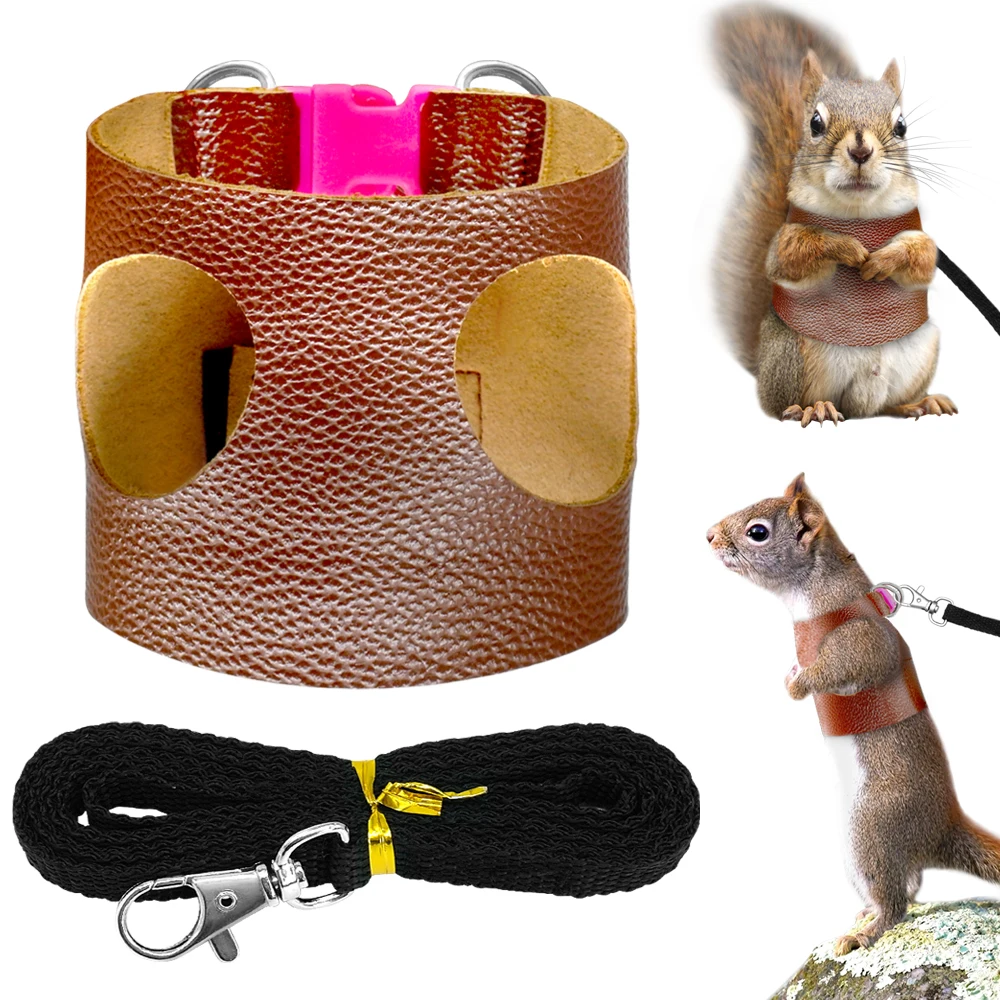 

Rabbit Harness Ferret Guinea Pig Bunny Hamster Vest Harness Leash Set Leather Small Pet Chest Strap harnais lapin 140 cm Lead