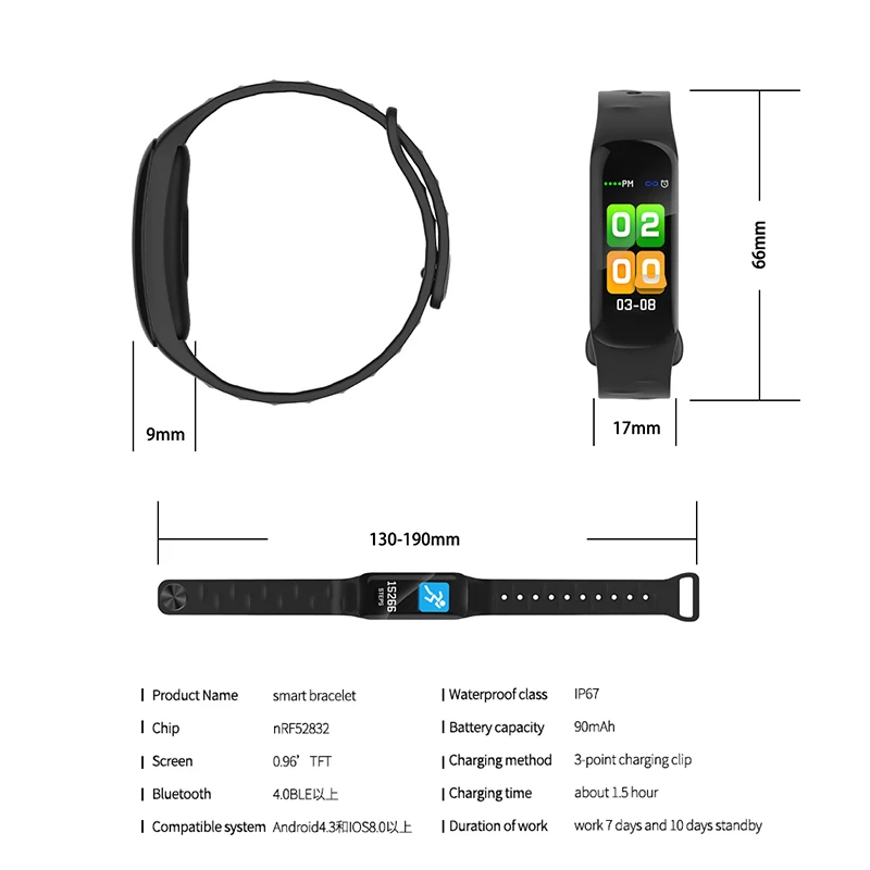 C1S Bluetooth умный Браслет, измеритель артериального давления, пульсометр, фитнес-трекер, водонепроницаемый цветной экран, браслет для Android IOS