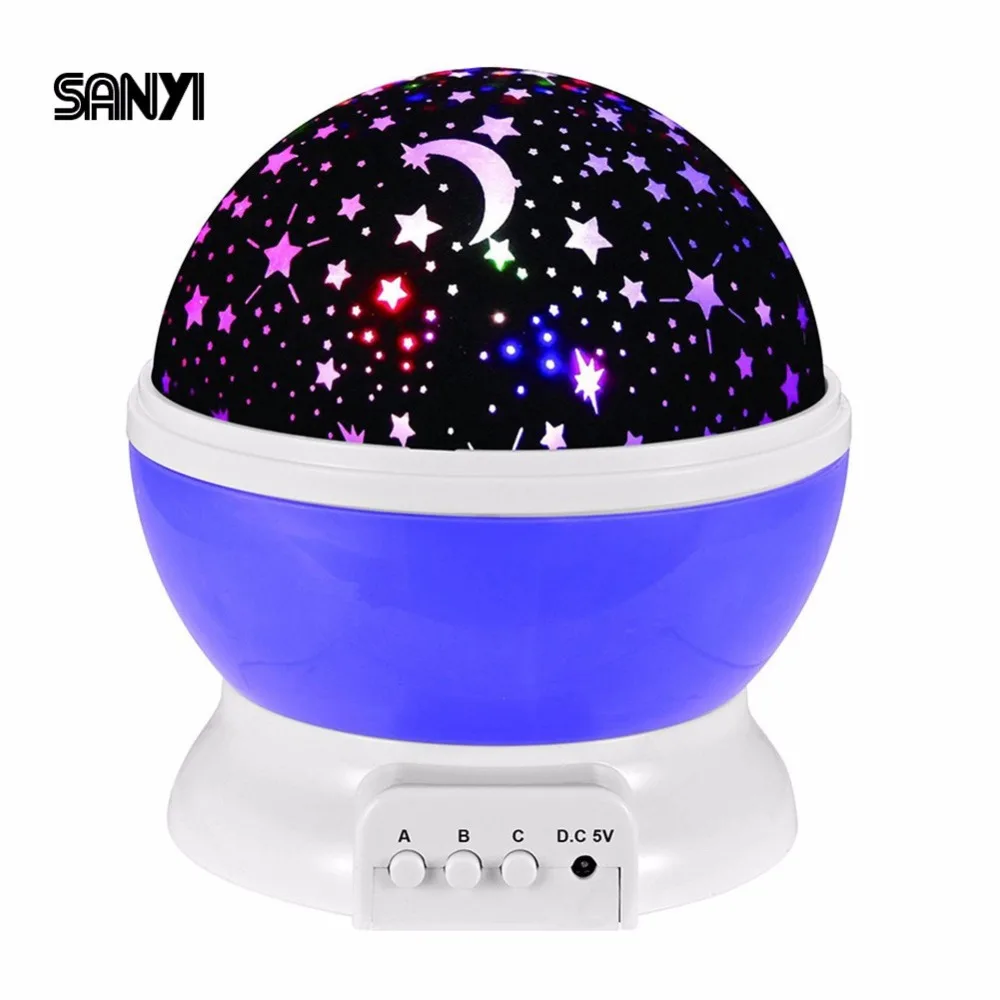 SANYI 4 LEDS Romantic Starlight 3 Push Button Star Projector USB Night Light Sky Moon Star