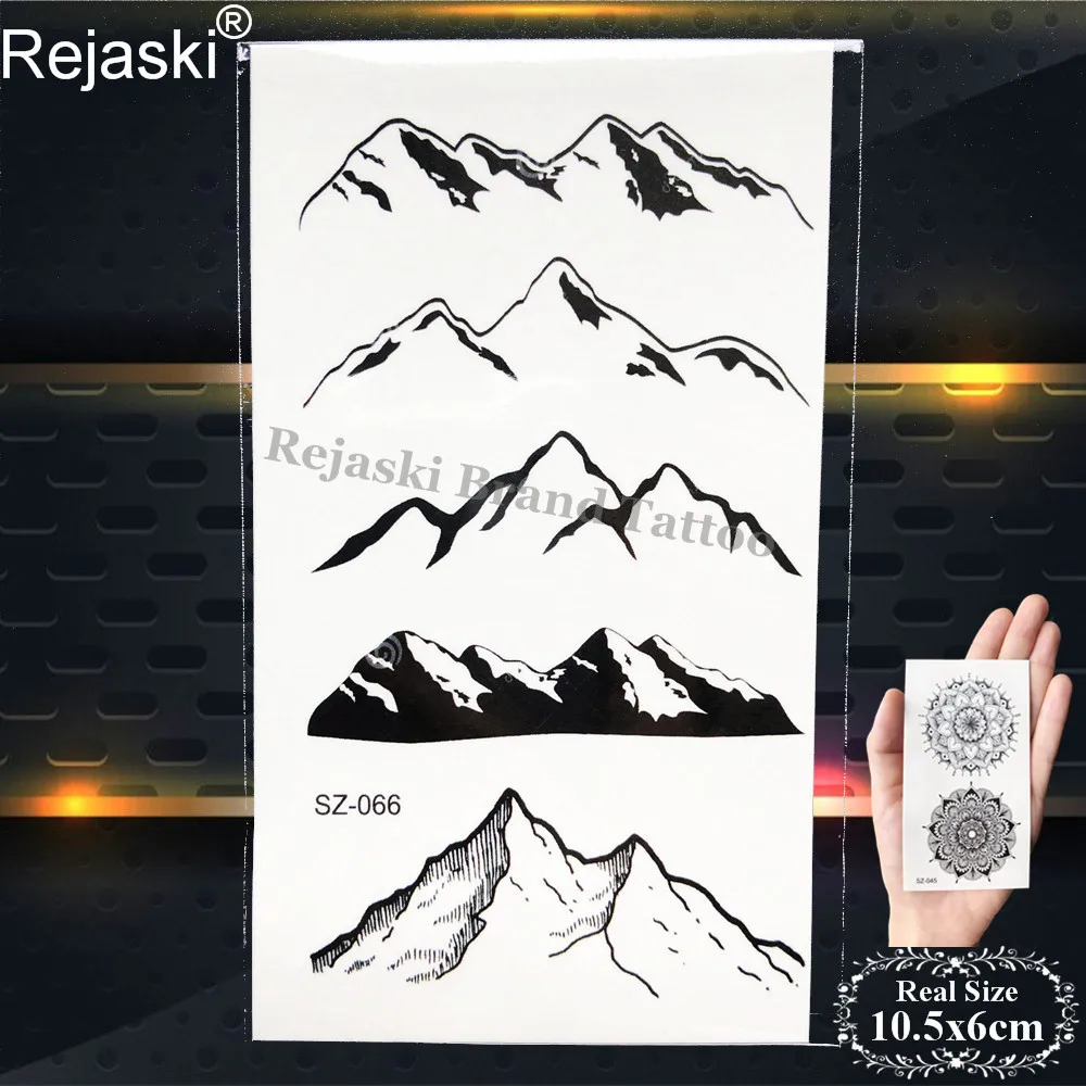 Rejaski черные временные тату наклейки для женщин Айсберг рука геометрические водостойкие татуировки мужские горные поддельные татуировки 3D Летний стиль