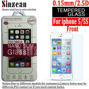 

Sinzean 50pcs/lot real 0.15mm 2.5D clear Ultra thin front tempered glass screen protector For Apple iPhone 5S/5