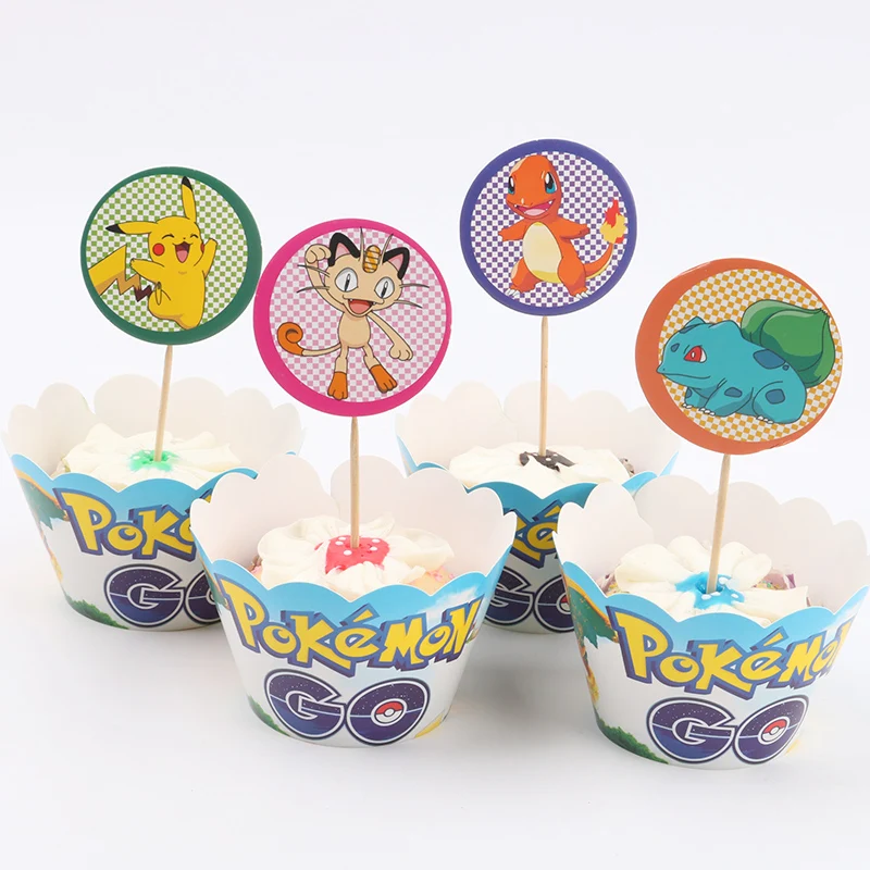 

24pcs Pokemon Pikachu Cupcake Cake Wrappers Toppers Baby Shower Kids Children Birthday Party Decorative Supplies