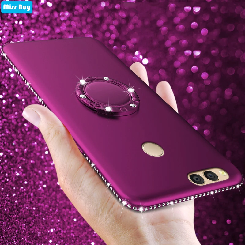 

Missbuy Glitter Bling Diamond Case for Huawei honor 7X Slim Silicone Soft Cover for Huawei honor7X Coque With Finger Ring Holder