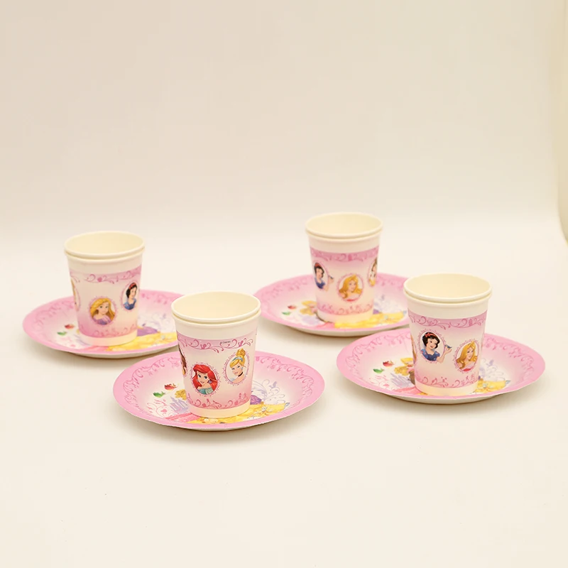 Тема принцесс тарелки чашки Мультяшные игрушки для дня рождения поставки Свадебные украшения 24 шт