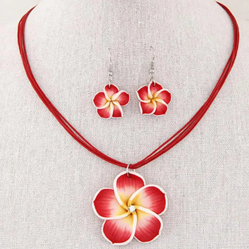 Новая мода Гавайи Плюмерия цветы Ювелирные наборы Fimo Полимерная глина серьги ожерелье кулон