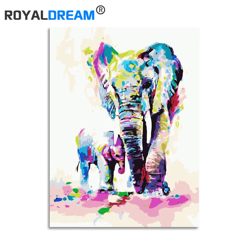 

ROYALDREAM Colorful Elephants DIY Digital Oil Painting By Numbers Europe Abstract Canvas Painting For Living Room Wall Art