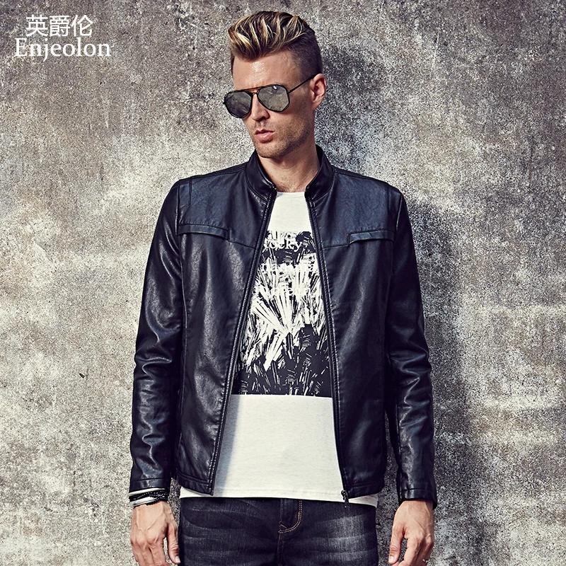 

Enjeolon spring PU leather jacket men clothes cool men coat black color fit wearing for men P250