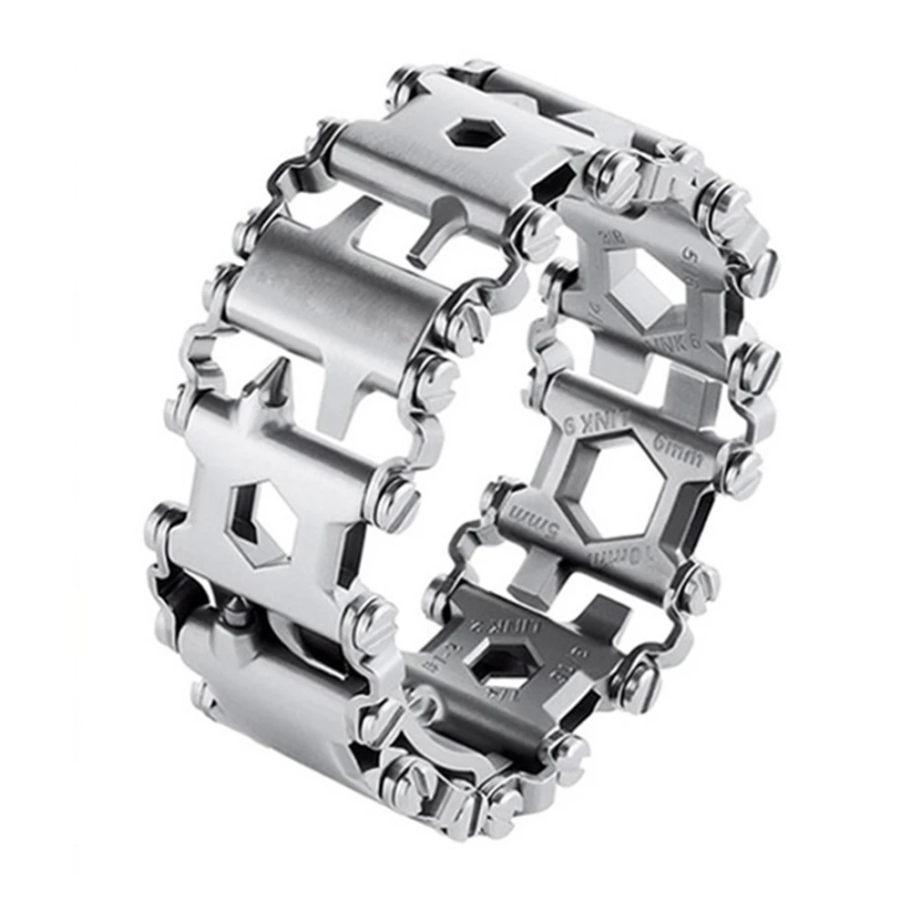 

Sweey Dropshipping Jewery Factory Customized Outdoor 29 in 1 Multitool Tread Bracelet Custom Stainless Steel Male Jewelry