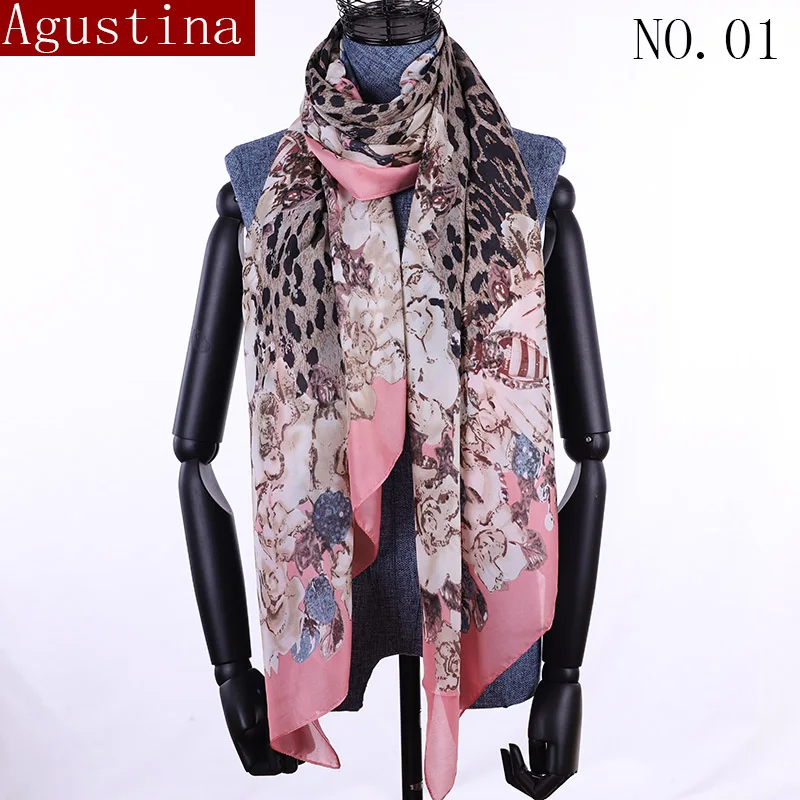 Шарф из искусственного шелка хиджаб шарфы для женщин шаль обёрточная Роскошная флоковая Высококачественная брендовая модная печать мягкая длинная - Цвет: 1