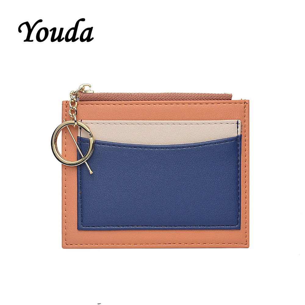 

Youda Original PU Small Purse Women Short Section Stitching Color Cards Package Thin Zipper Card Holder Fashion Ladies Purse