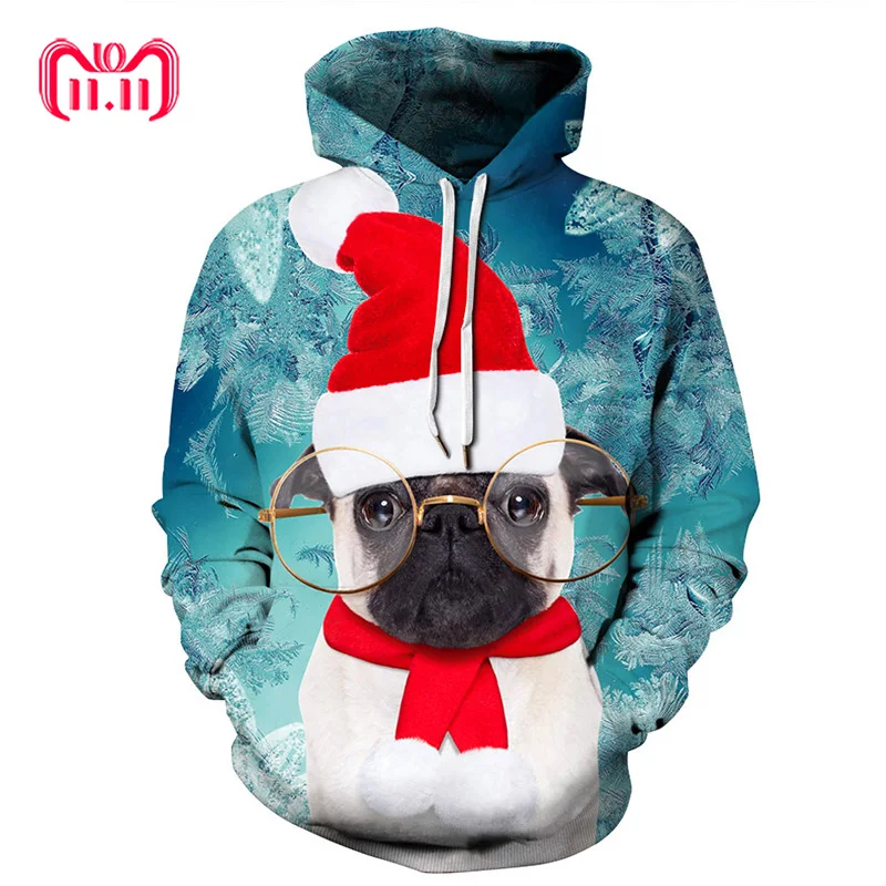 

Harajuku Glasses dog Christmas 3D Digital Print Streetwear mens Sweater Hip Hop Women pullover Christmas Sweater plus size SD04