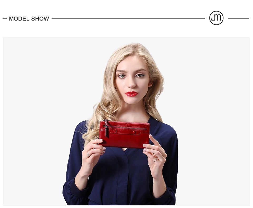 Jamarna Women Wallets Wallet Female Leather Natural Double Zipper Wallet Women Red Coin Purse Card Holder Oil Wax               1_01