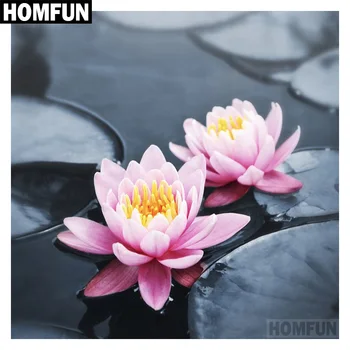 

HOMFUN 5D DIY Diamond Embroidery Full Display "Lotus Flower" Diamond Painting Square/Round Rhinestones Decor Art A00496