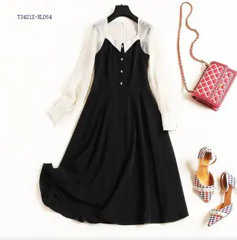 

Zipper high waist Europe and the United States buckle ilong section word temperament commute 2019 new spring chiffon T3421