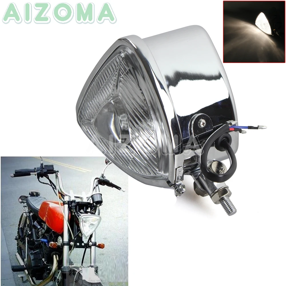 

H4 12V Chrome Motorbike Triangle Headlight Headlamp for Harley Bobber Chopper Cafe Racer Custom Motorcycle Front Lights