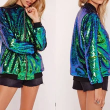 Зеленая Женская куртка с блестками с длинным рукавом на молнии осенние куртки костюм верхняя одежда повседневные тонкие пальто