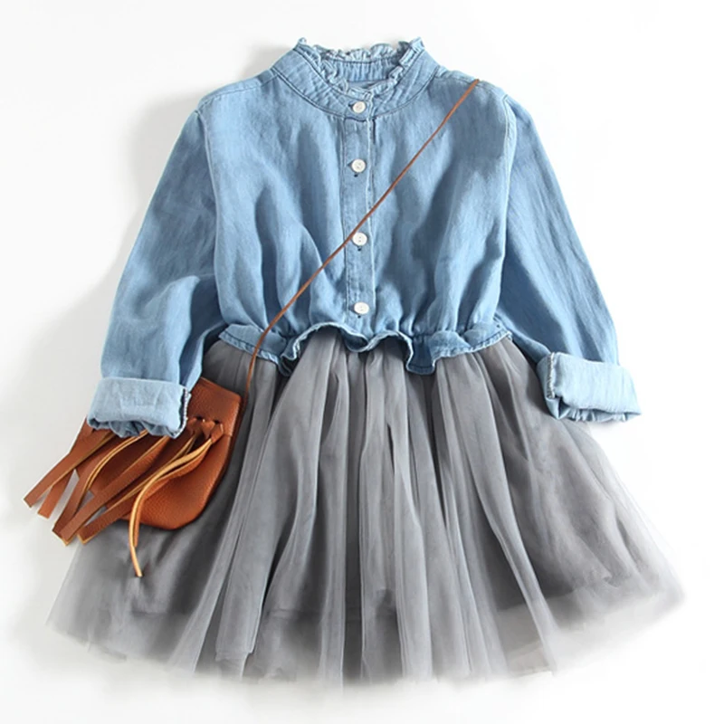 2018 New Girls Dress Denim Dress Long Sleeve Patchwork ...