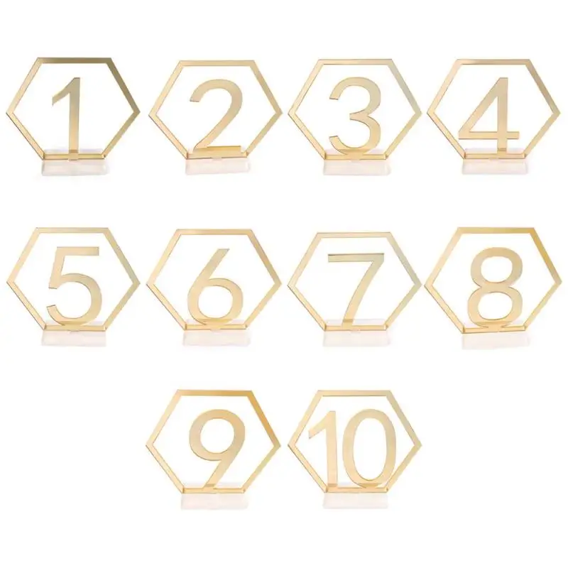 Шестигранные таблички на стол с цифрами акриловые серебристые золотые римские цифры для свадебных сидений открытки на день рождения украшения ресторана - Цвет: 1-10 Gold
