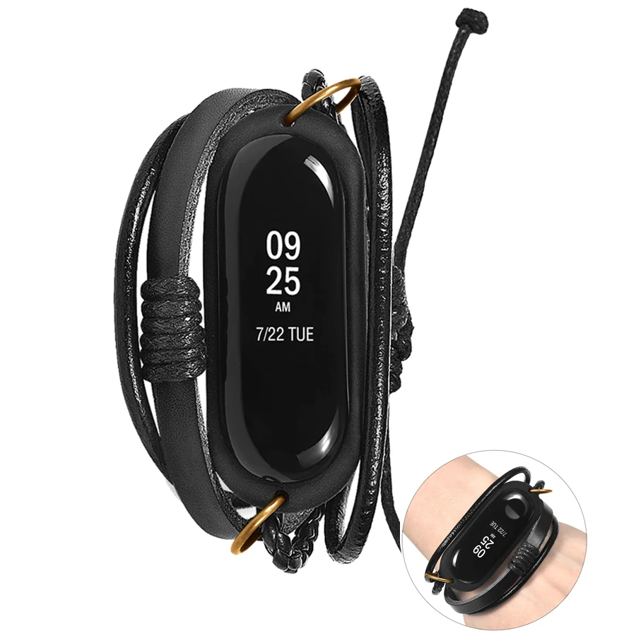 Кожаный ремешок для часов Xiaomi Band 3 сменный Плетеный винтажный Mi 4 5 умные