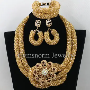 

Luxury African Gold Bridal Necklace Set Chunky Crystal Wedding Beads Costume Women Jewelry Set 2017 New Gift Free shipping WA418