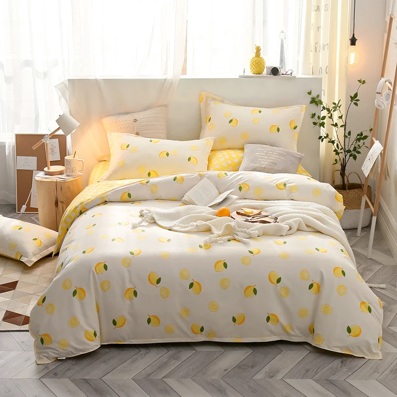 Best Wensd Lemon Duvet Quilt Cover Yellow White Bed Cover Set For