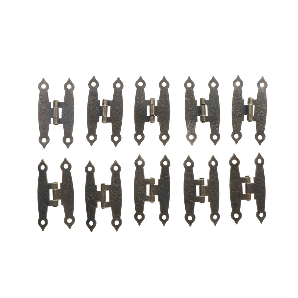 Beste 10 stks partij H type Meubels Kast Scharnieren Deur Kast Lade antieke houten Sieraden doos scharnier Meubels Hardware 65 * 34mm