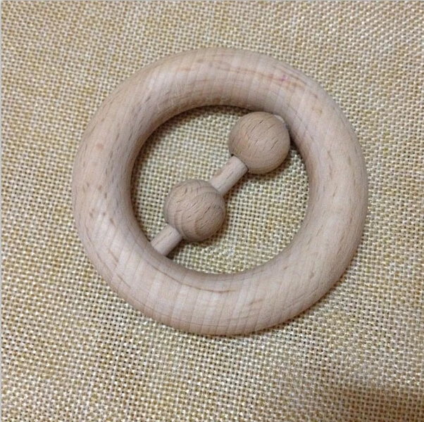 natural beech wood 8cm rattle teether Wooden Baby Teether Ringin Baby