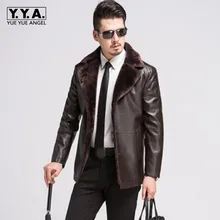 Новая брендовая мужская куртка из кожи, стиль, меховой воротник, овечья кожа, тонкий крой, зимняя теплая куртка из натуральной кожи, меховая подкладка, мужская куртка
