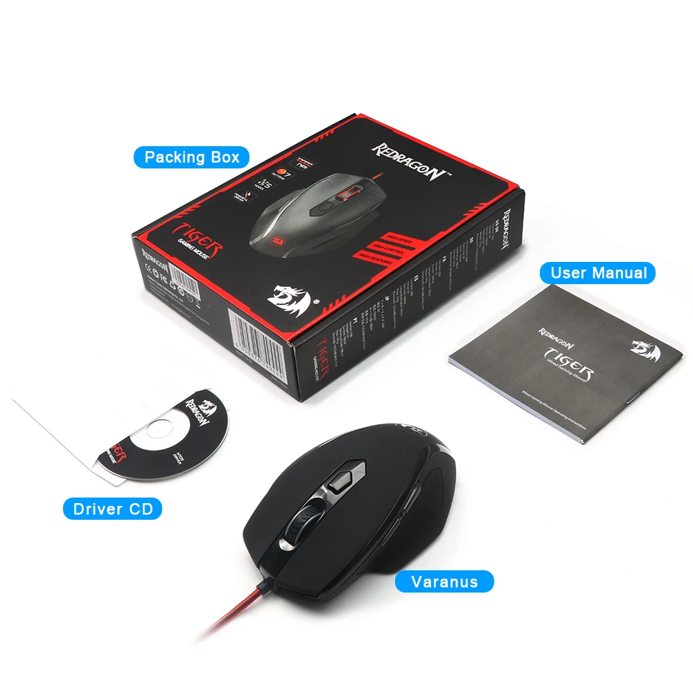 Игровая проводная мышь Redragon TIGER M709 USB 10000 точек/дюйм 7 кнопок эргономичный дизайн