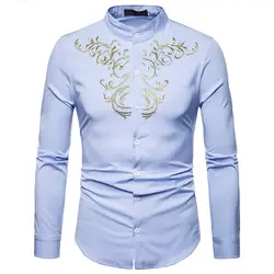 2019 повседневная мужская рубашка с длинным рукавом Для мужчин платье рубашка Летний Пляжный наряд рубашка Для мужчин лоскутность верхняя