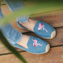 2017 Girls Slipony Women Flamingon Hemp Flats Shoes Brand Designer Rhinestone Flat Loafers Espadrilles Studded Horsebit loafer