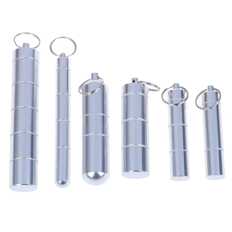 

Bottle Cache Drug Holder Container With Keychain Light Medicine Storage Box Waterproof Aluminum Pill Box Medicine Storage Case