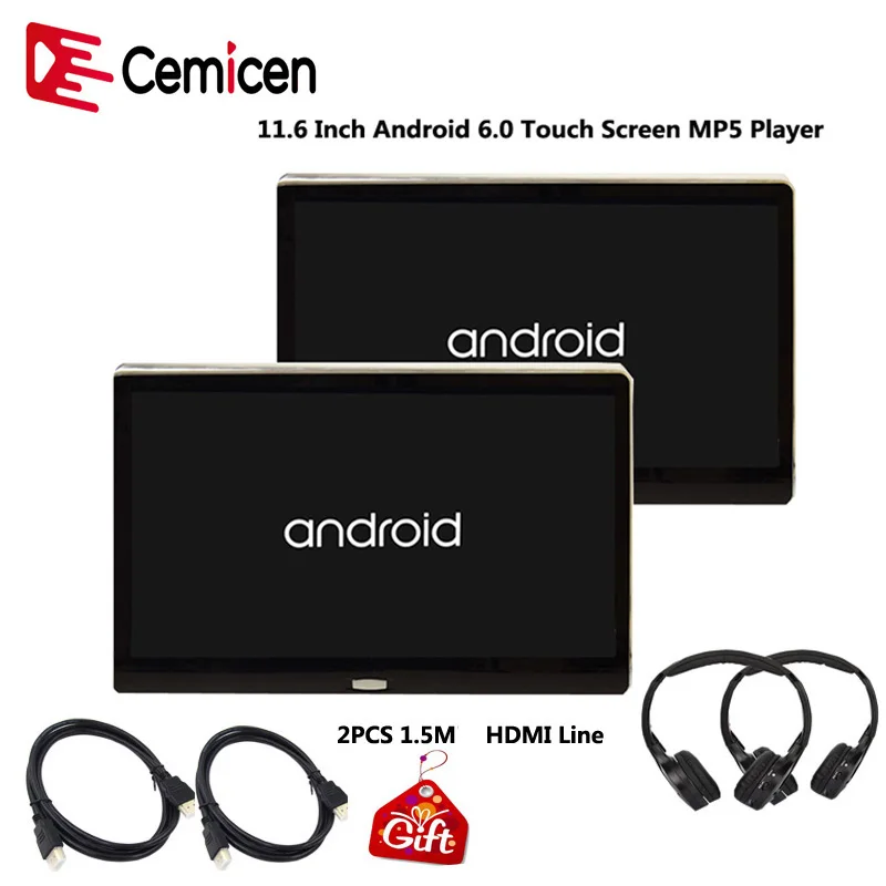 

Cemicen 11.6 Inch Android 6.0 Car Headrest Monitor HD 1080P Video IPS Touch Screen 3G/WIFI/USB/SD/HDMI/IR/FM/Bluetooth/Speaker