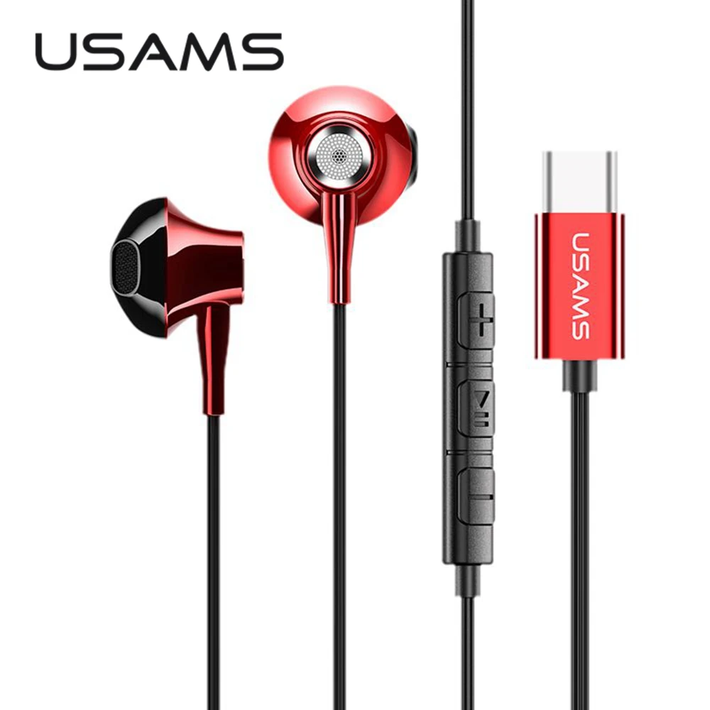 USAMS type c наушники вкладыши металлические HiFi стереогарнитура проводные для samsung S8 S9