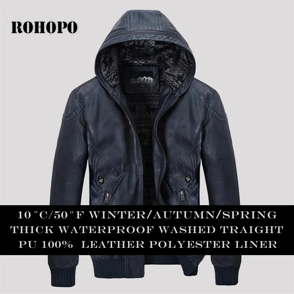 

AFS JEEP Autumn Man's PU Leather High Quality Motorcycle Leather Jacket,Hooded Real Man's Slim Vintage Hat Leather Outwear male