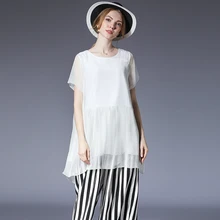 Женские Летние шифоновые топы с коротким рукавом, футболка, Женские повседневные топы больших размеров, черные, белые, летние свободные футболки