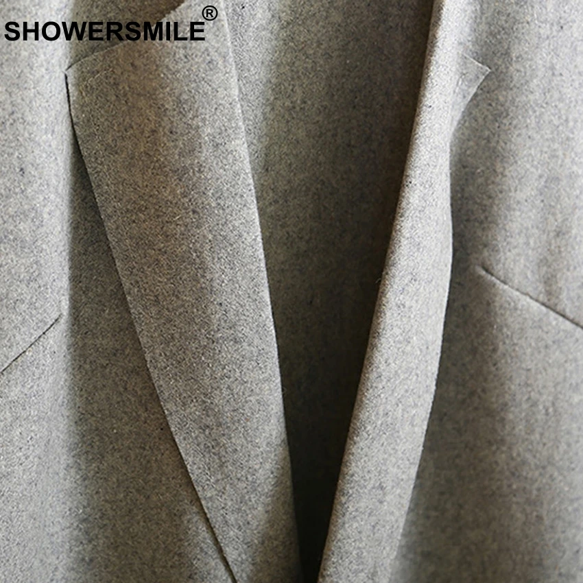 SHOWERSMILE Slim Fit Wool Vest For Women Autumn Open Front Grey Sleeveless Waistcoat Female Jacket Long Casual Blazer