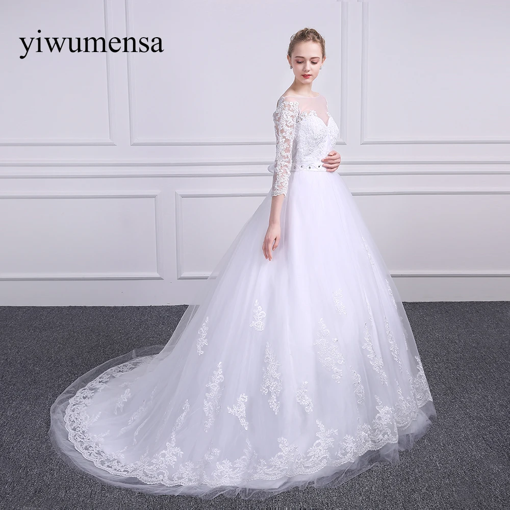 Yiwumensa Новые Роскошные Кристаллы свадебное платье vestido-de-noiva бисером талии кружева аппликации бальное платье Свадебные платья; платья